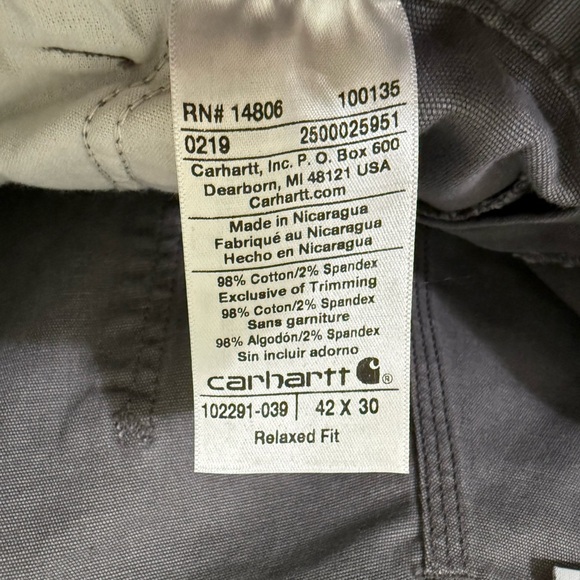 Carhartt Mens Rugged Flex Relaxed Fit Canvas Work Pants Cotton Gray 42 x 30 - Picture 9 of 9